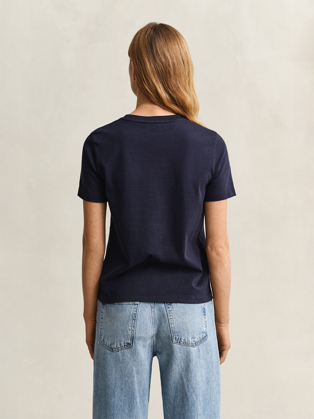 GANT Women Navy Blue Logo Crew Neck T-Shirt