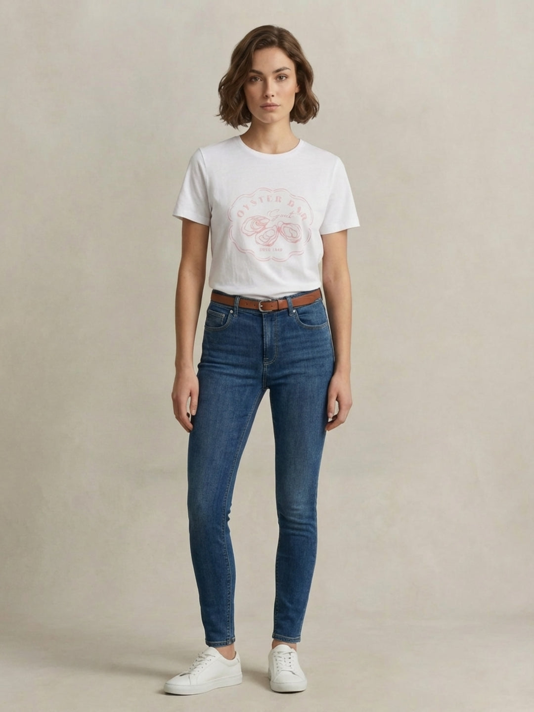 Gant Women White Graphic Print Regular Fit Pure Cotton T-Shirt