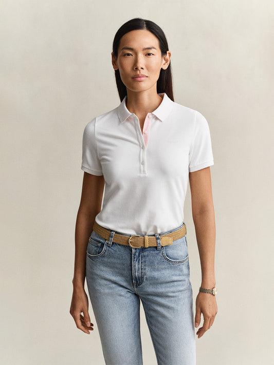 GANT Women White Slim Fit Pique Polo T-Shirt