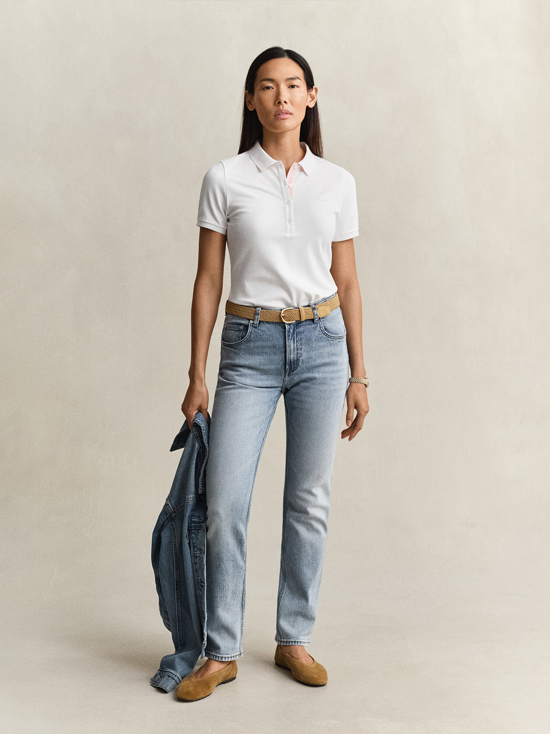 Gant Women White Solid Slim Fit Polo T-Shirt