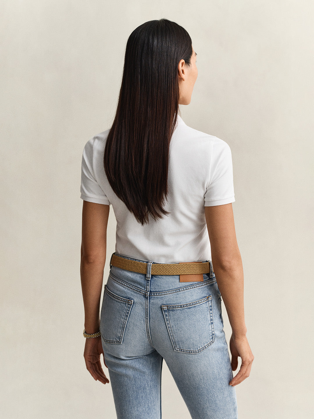 Gant Women White Solid Slim Fit Polo T-Shirt