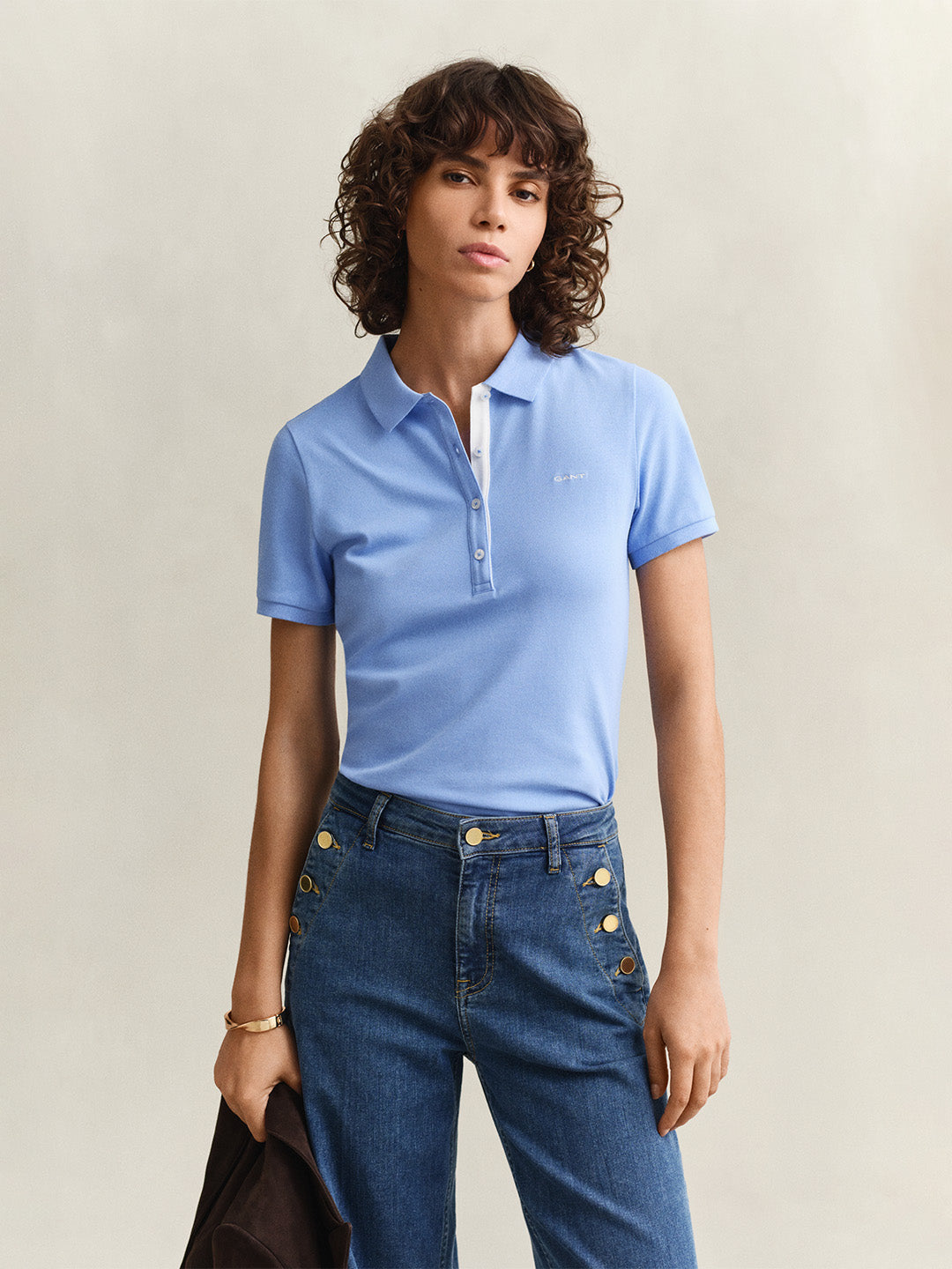 Gant Women Blue Solid Slim Fit Polo T-Shirt