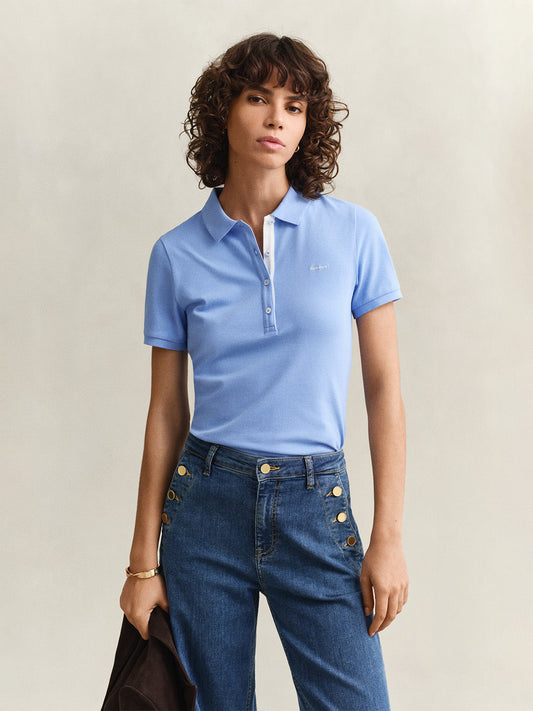 GANT Women Blue Slim Fit Pique Polo T-Shirt