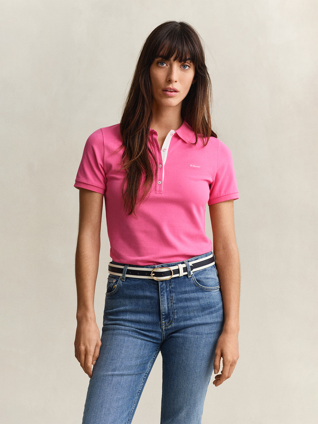 Gant Women Pink Solid Slim Fit Pique Polo T-Shirt