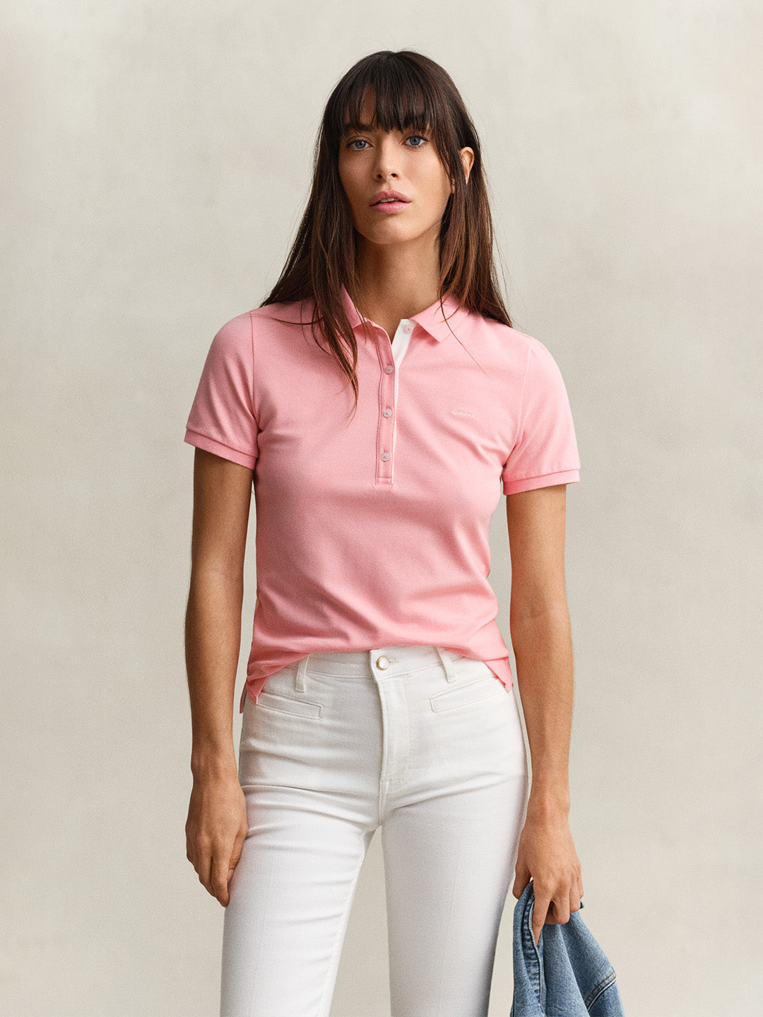 Gant Women Pink Solid Slim Fit Pique Polo T-Shirt