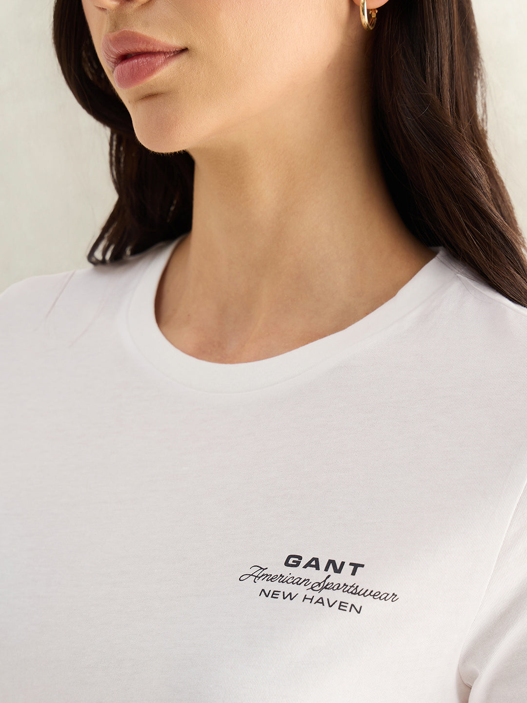 Gant Women White Graphic Print Regular Fit Pure Cotton T-Shirt