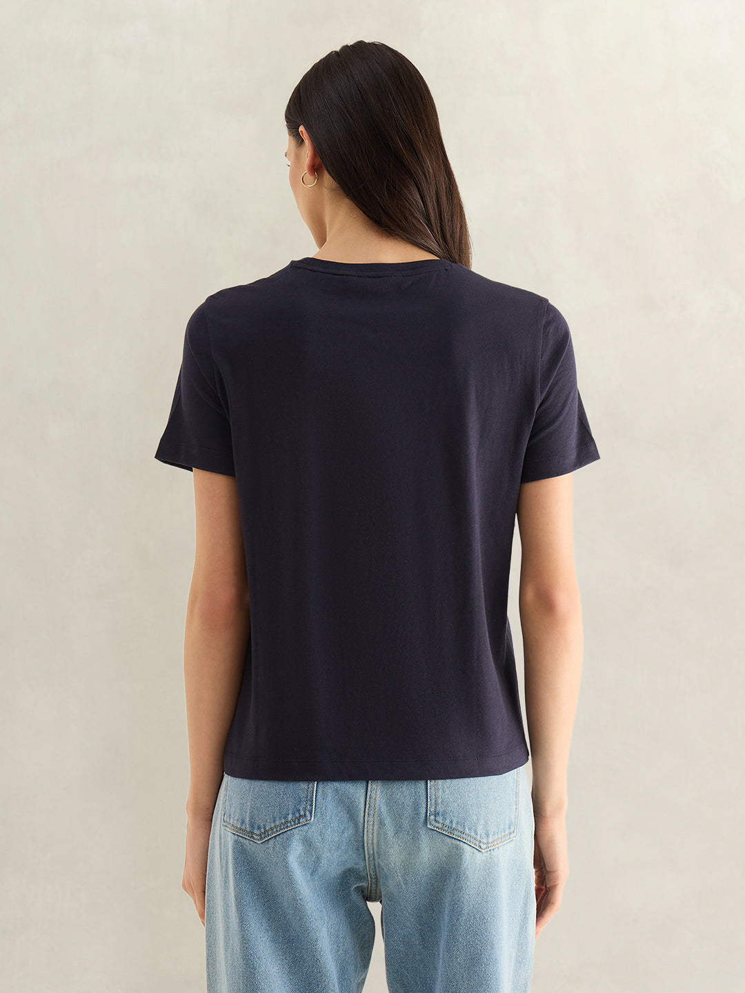 Gant Women Navy Blue Graphic Print Regular Fit Pure Cotton T-Shirt