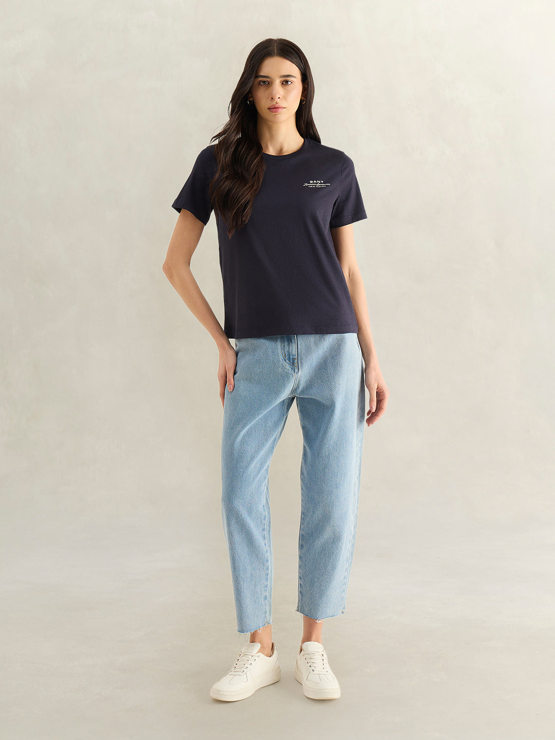 Gant Women Navy Blue Graphic Print Regular Fit Pure Cotton T-Shirt