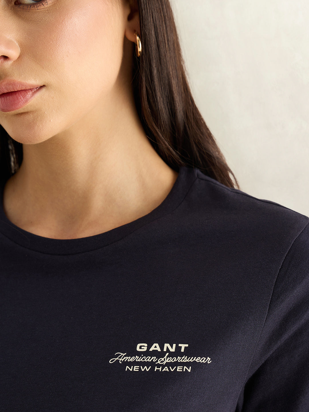 Gant Women Navy Blue Graphic Print Regular Fit Pure Cotton T-Shirt