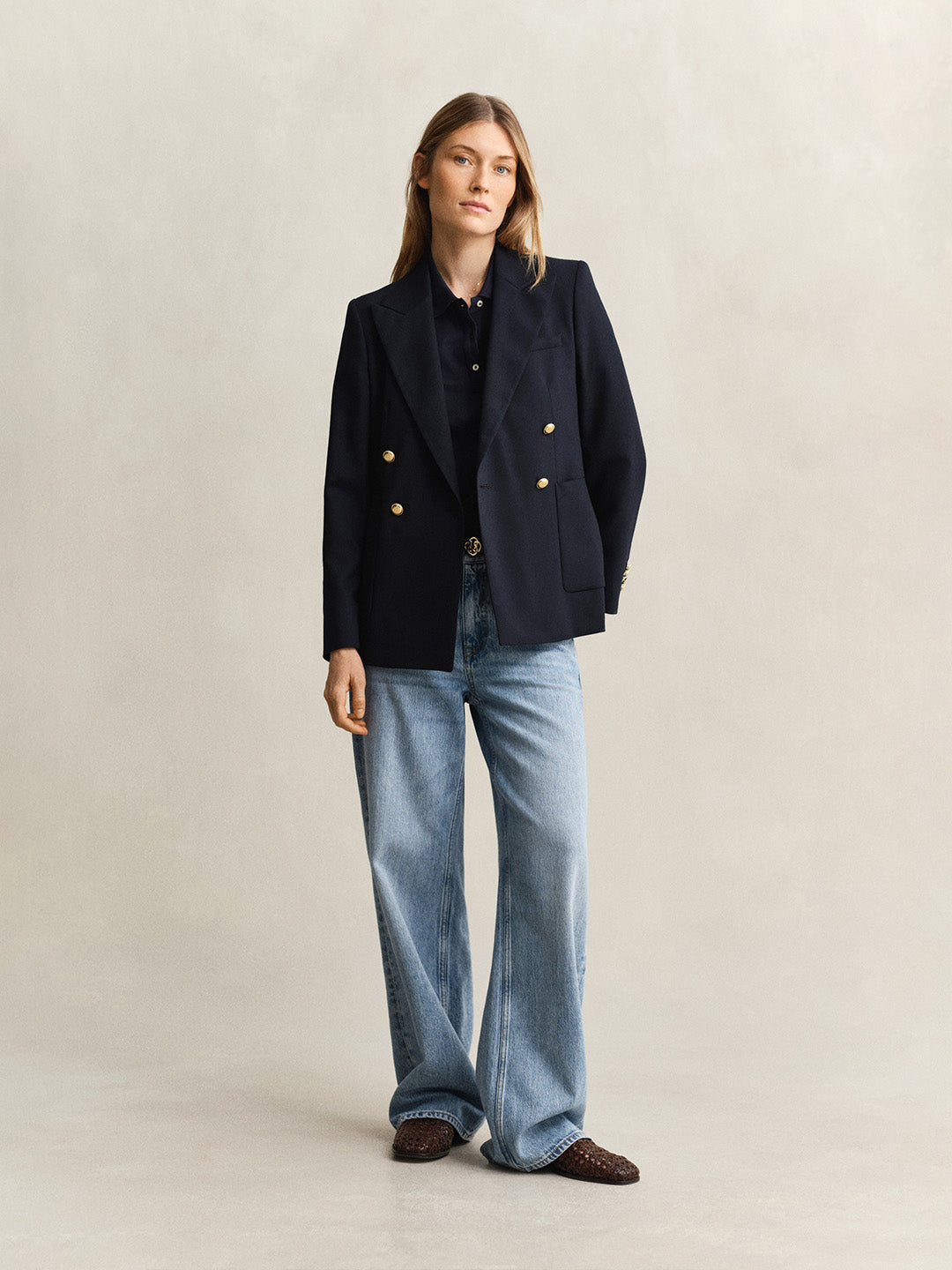 GANT Women Navy Blue Regular Fit Pique Polo T-Shirt