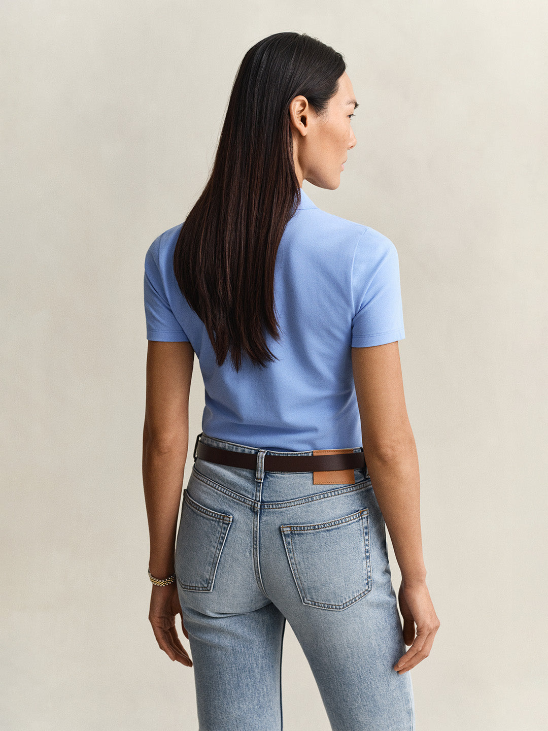 Gant Women Blue Solid Slim Fit Polo T-Shirt