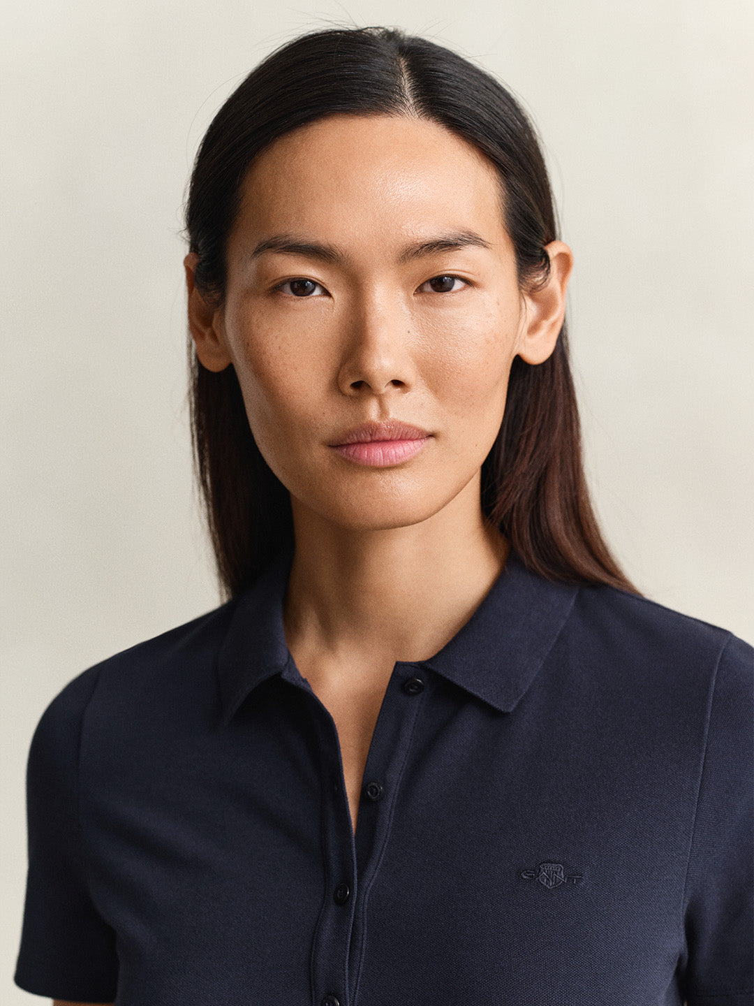 Gant Women Navy Blue Solid Slim Fit Polo T-Shirt