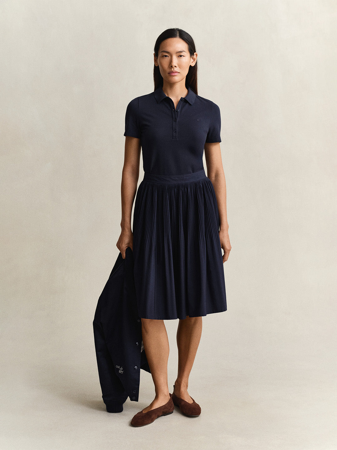 Gant Women Navy Blue Solid Slim Fit Polo T-Shirt