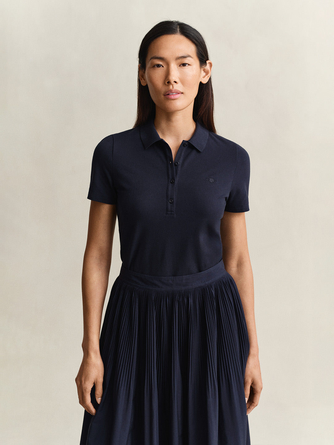 Gant Women Navy Blue Solid Slim Fit Polo T-Shirt