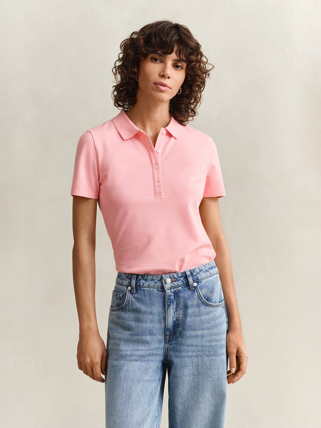 Gant Women Pink Solid Slim Fit Polo T-Shirt