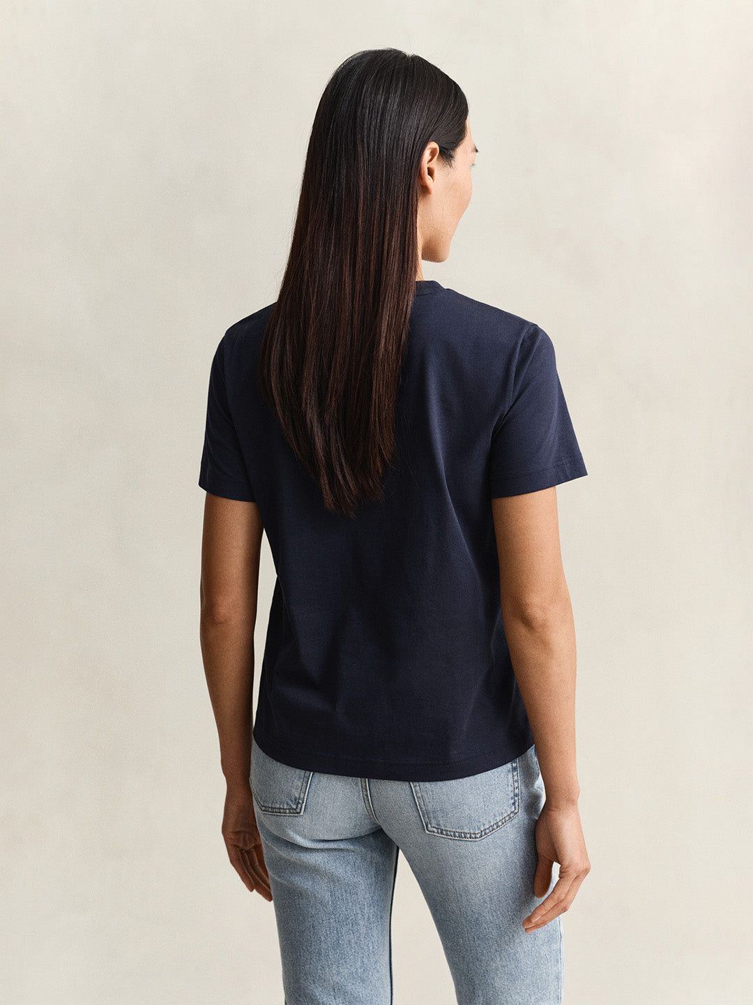 GANT Women Navy Blue Regular Fit Tonal Shield T-Shirt