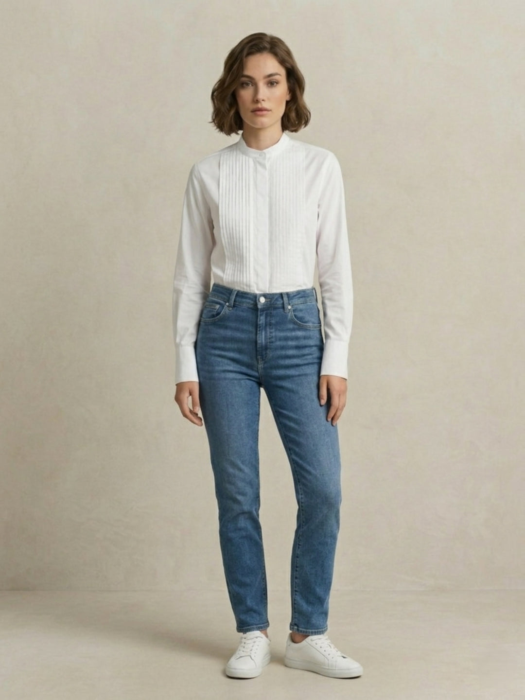 Gant Women White Cotton Satin Tuxedo Shirt