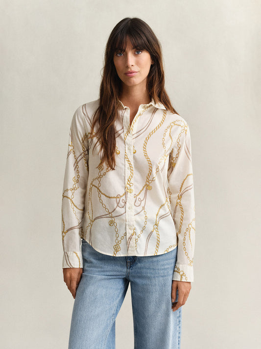 GANT Women White Printed Voile Shirt