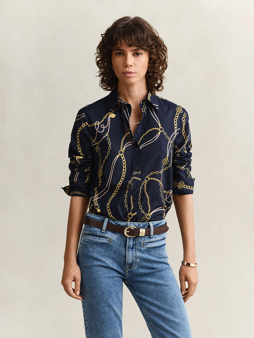 Gant Women Navy Blue Printed Voile Shirt
