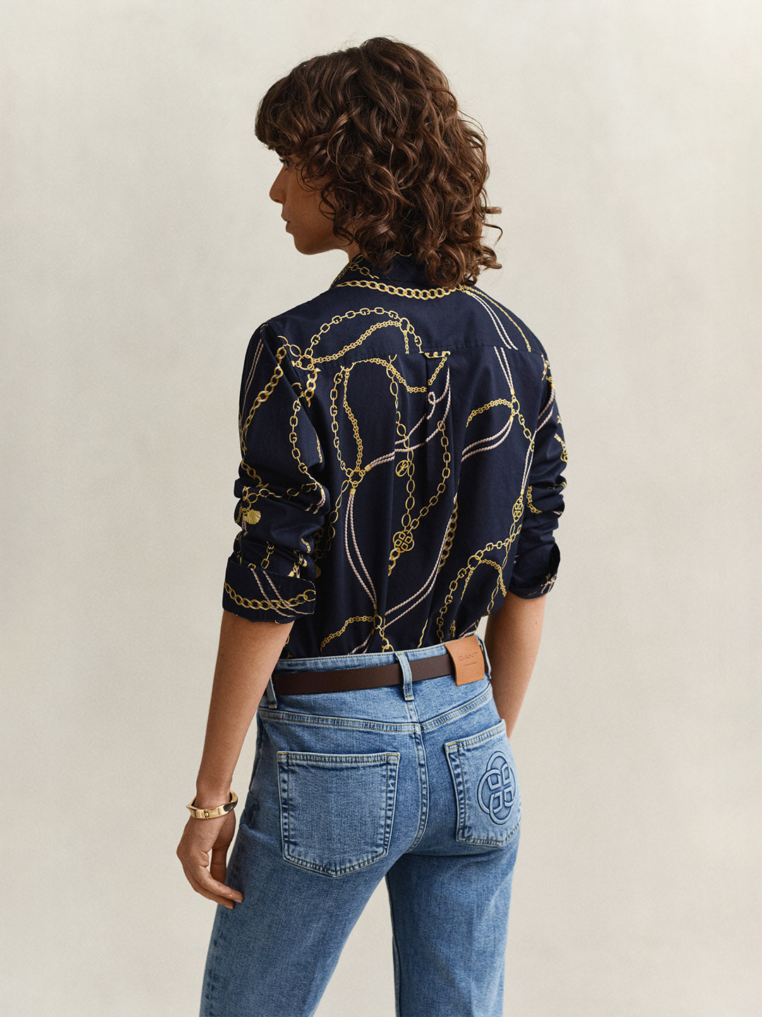 Gant Women Navy Blue Printed Voile Shirt