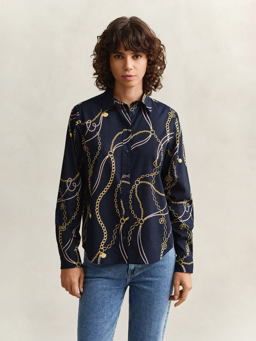Gant Women Navy Blue Printed Voile Shirt