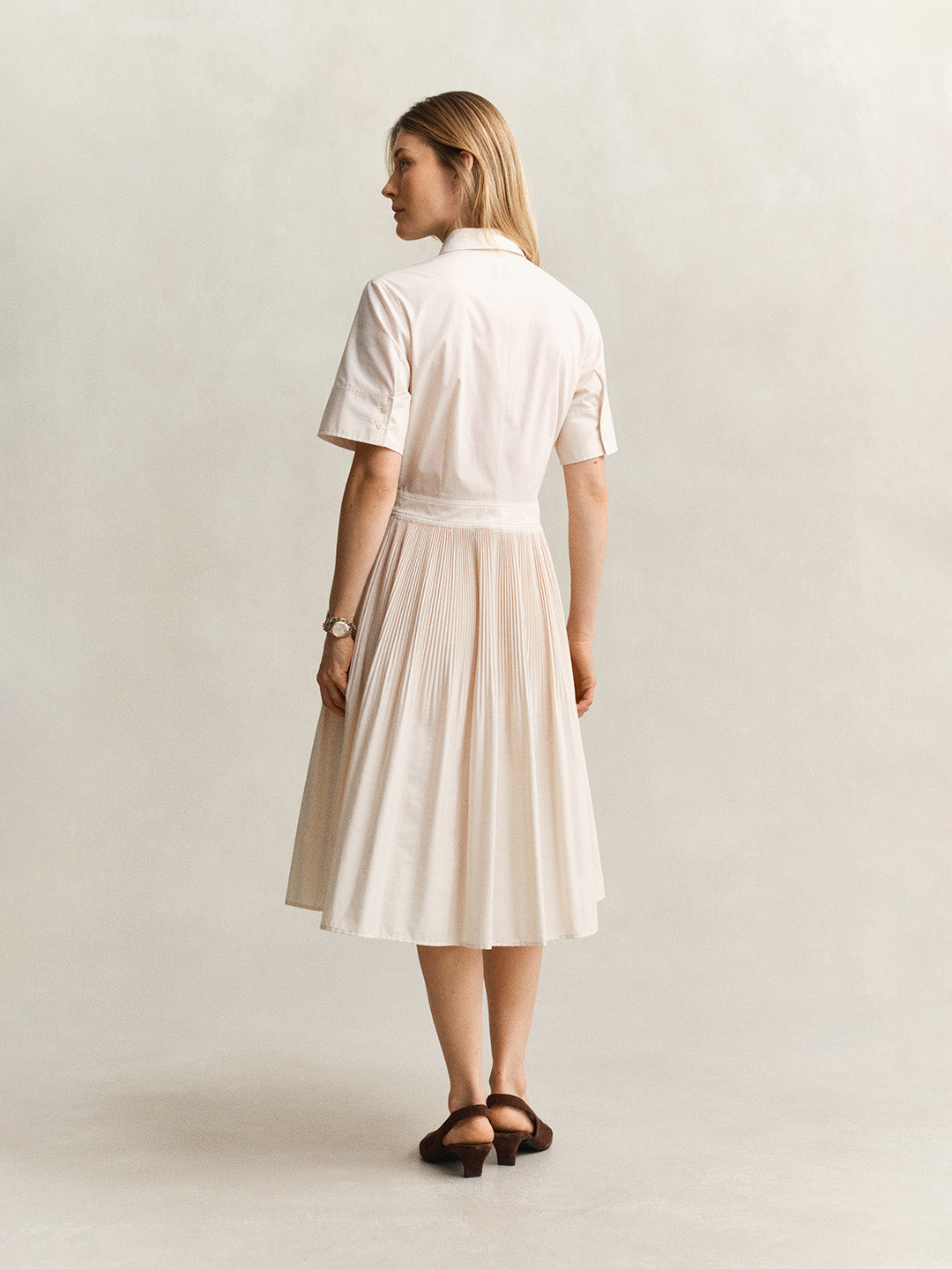 GANT Women Off White Pleated Midi Shirt Dress