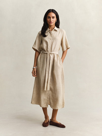 Shop GANT Women Beige Midi Linen Dress Online