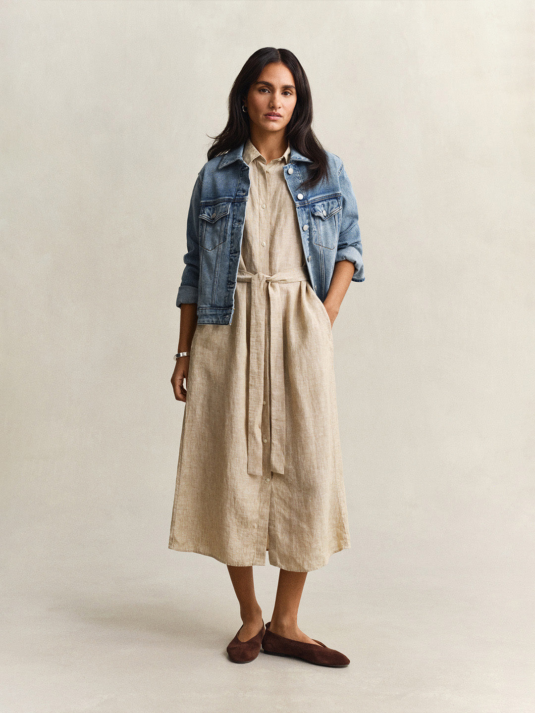 Shop GANT Women Beige Midi Linen Dress Online Shop GANT Women Beige Midi Linen Dress Online