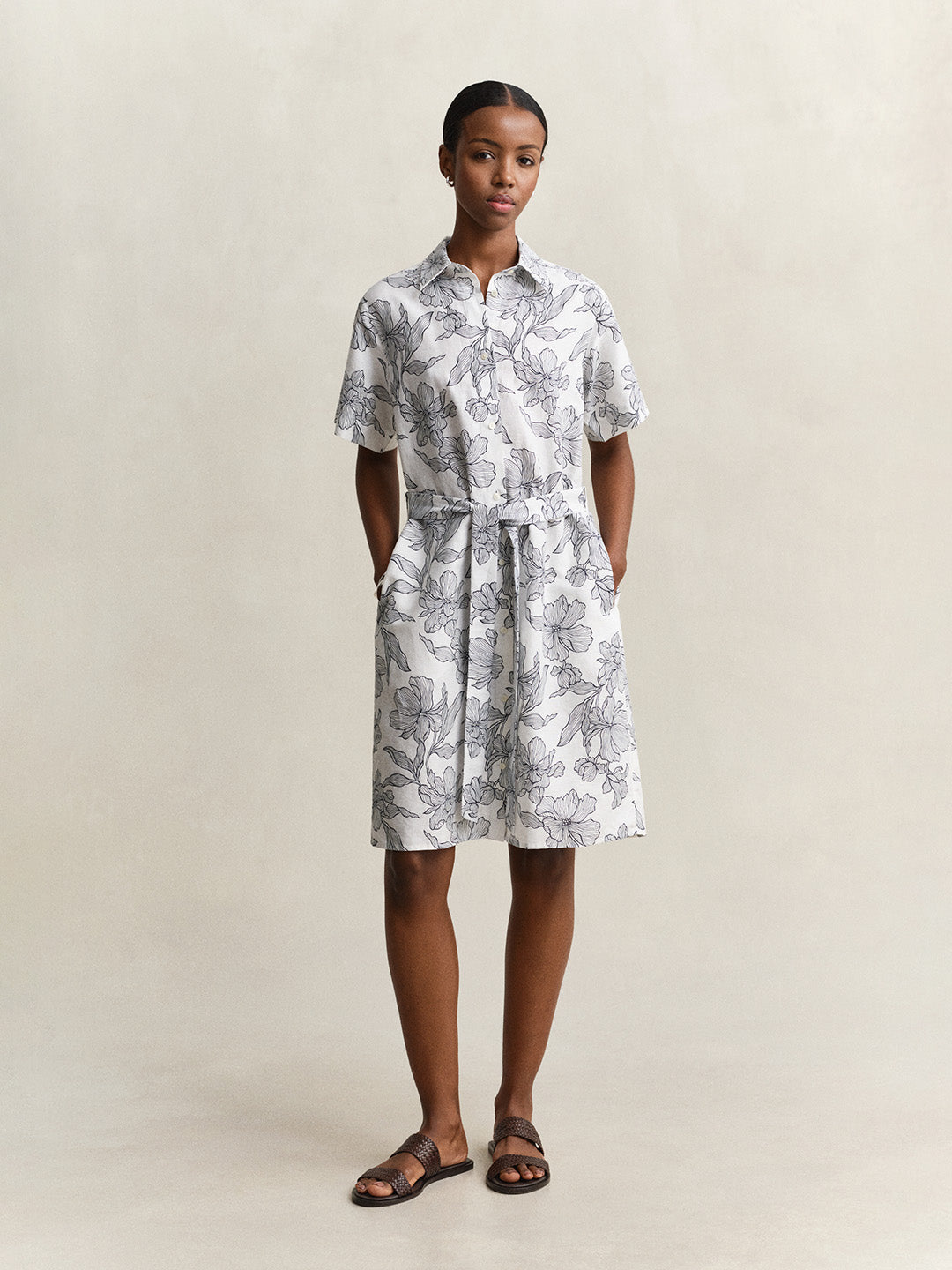 GANT Women White Floral Linen Blend Mini Dress