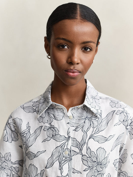 GANT Women White Floral Linen Blend Mini Dress