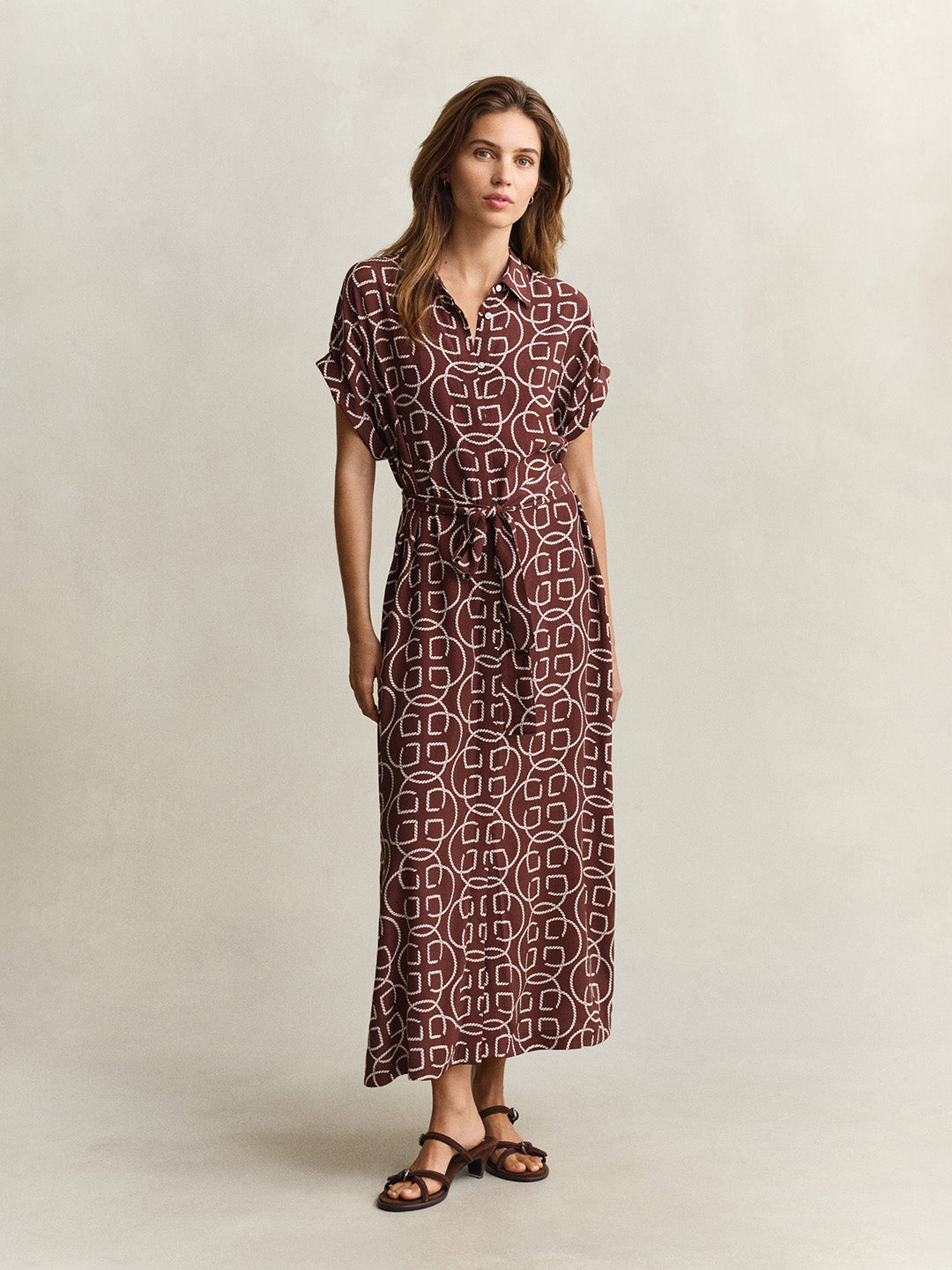 GANT Women Brown Monogram Print Relaxed Fit Maxi Dress