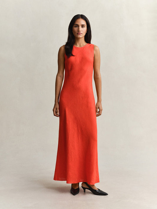 GANT Women Red Slim Fit Maxi Linen Dress