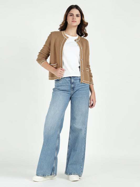 Gant Women Beige Solid Crew Neck Sweater