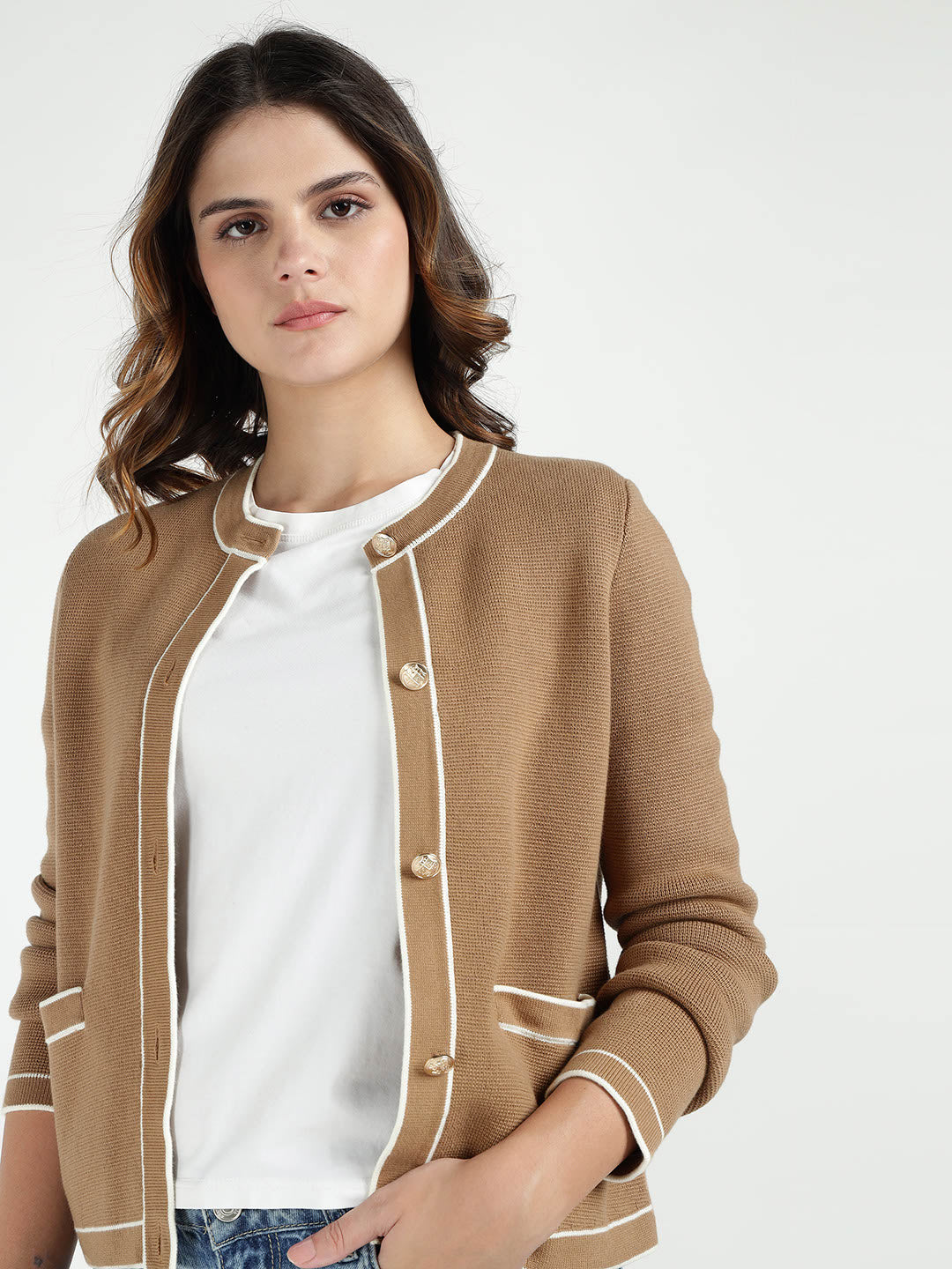 Gant Women Beige Solid Crew Neck Sweater