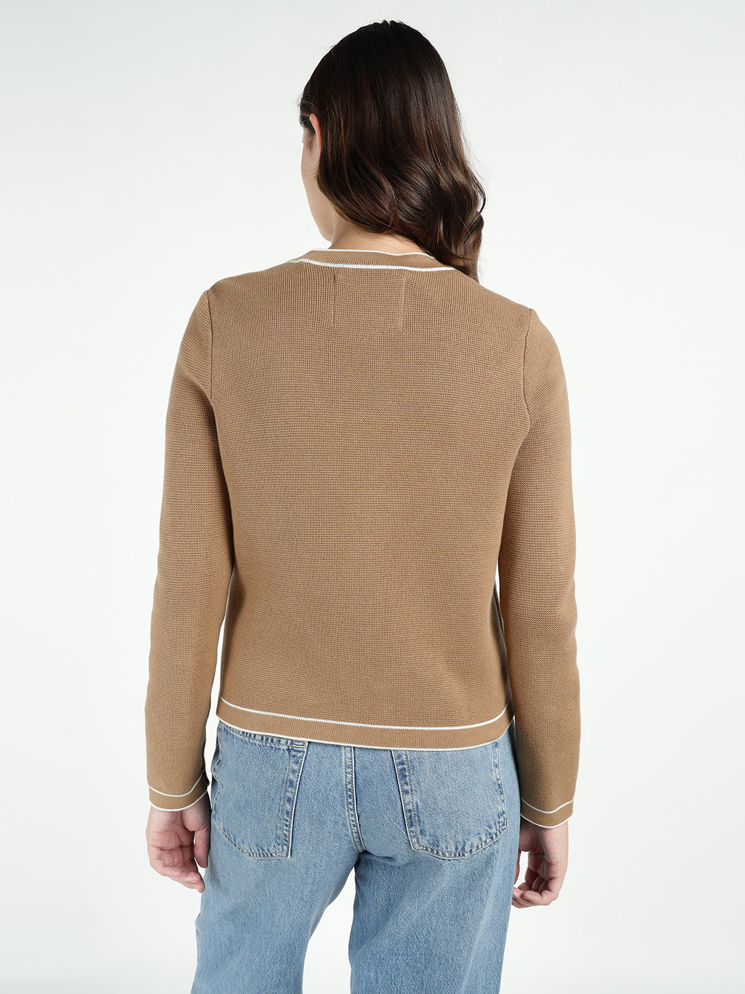 Gant Women Beige Solid Crew Neck Sweater