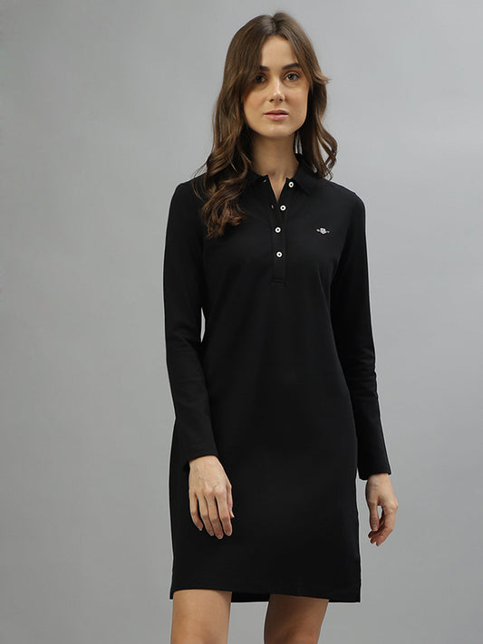 Gant Women Solid Spread Collar Full Sleeves Dress