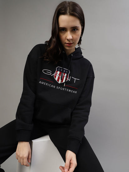 Gant Women Embroidered Hooded Full Sleeves Sweatshirt