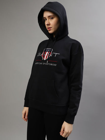 Gant Women Embroidered Hooded Full Sleeves Sweatshirt