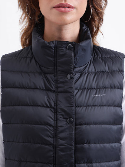 Gant Women Solid Sleeveless Stand Collar Jacket