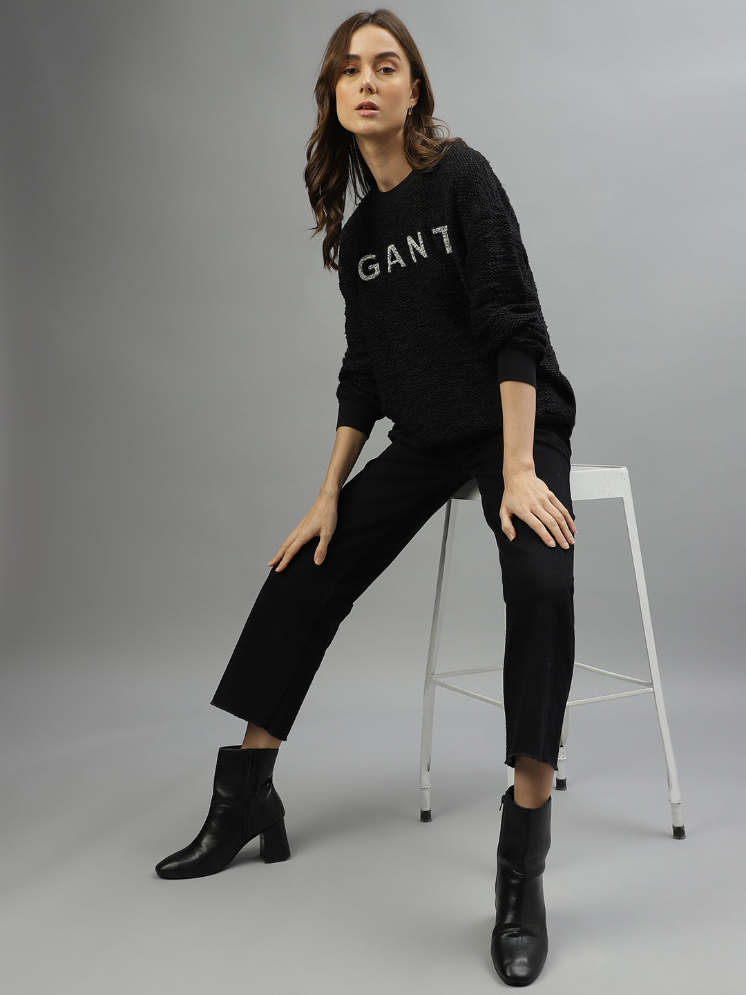 Gant Women Solid Round Neck Full Sleeves Sweatshirt