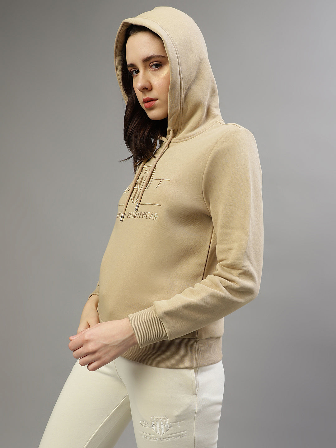 Gant Women Embroidered Hooded Full Sleeves Sweatshirt