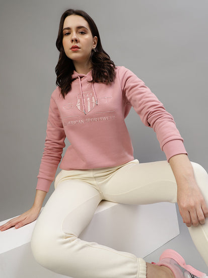 Gant Women Embroidered Hooded Full Sleeves Sweatshirt