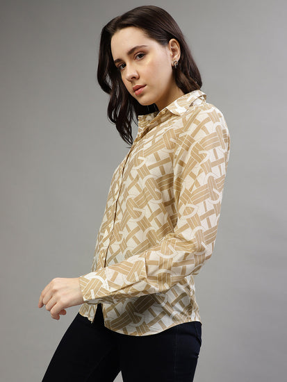 Gant Khaki Fashion Printed Regular Fit Shirt
