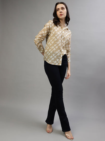 Gant Khaki Fashion Printed Regular Fit Shirt