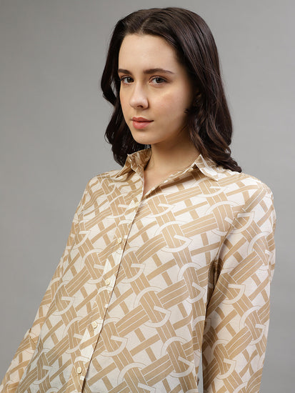 Gant Khaki Fashion Printed Regular Fit Shirt