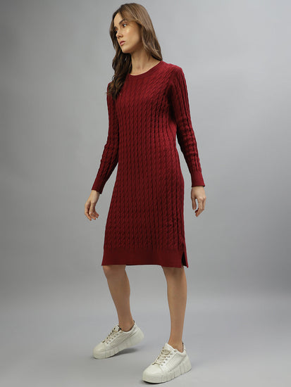 Gant Women Solid Round Neck Full Sleeves Dress