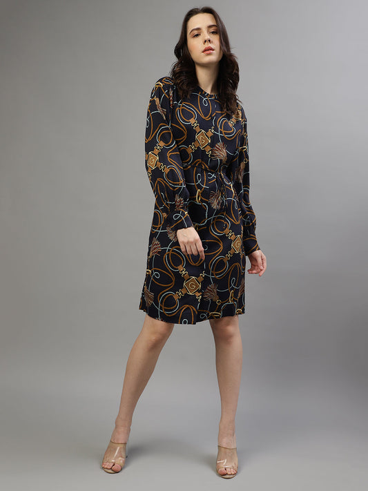 Gant Women Printed Round Neck Full Sleeves Dress