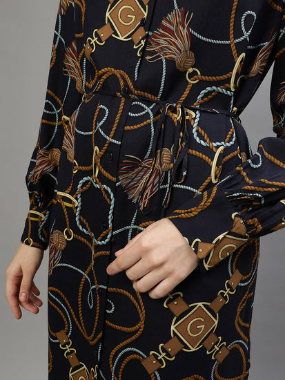 Gant Women Printed Round Neck Full Sleeves Dress