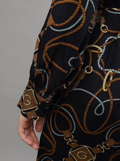 Gant Women Printed Round Neck Full Sleeves Dress