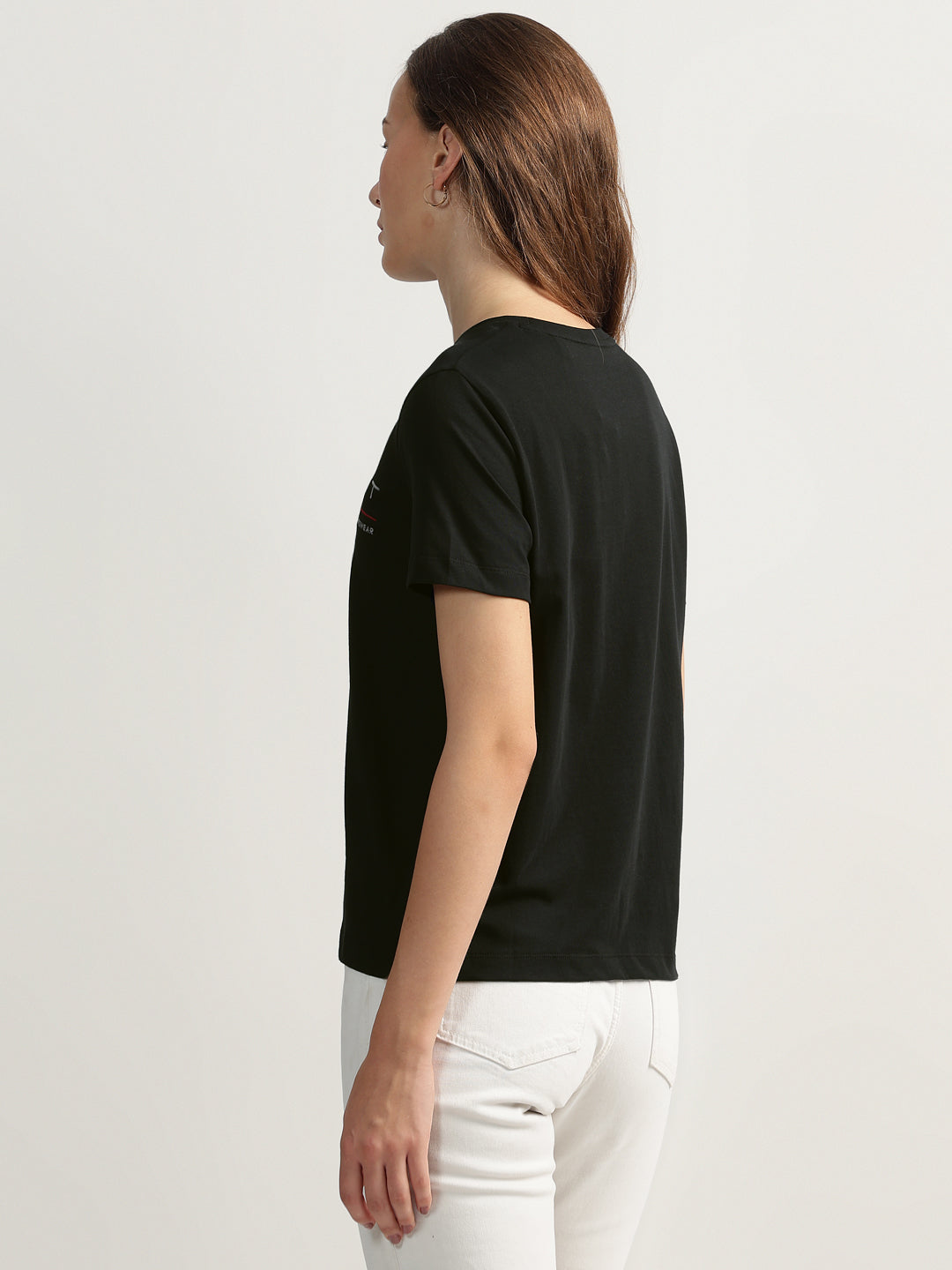 Gant Women Black Solid Round Neck Short Sleeves T-shirt